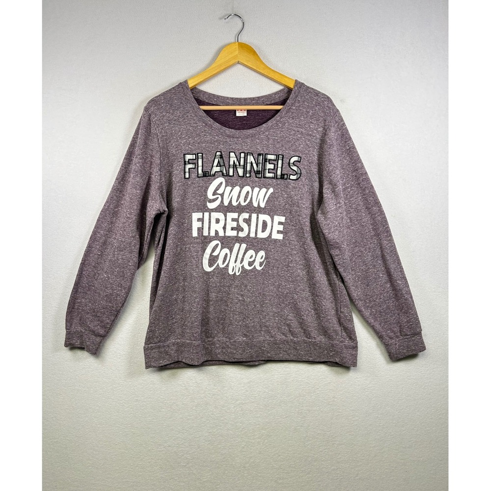 Holiday Time Sweatshirt Women 0X 14W‎ Purple Pearl Flannels Snow Fireside Coffee